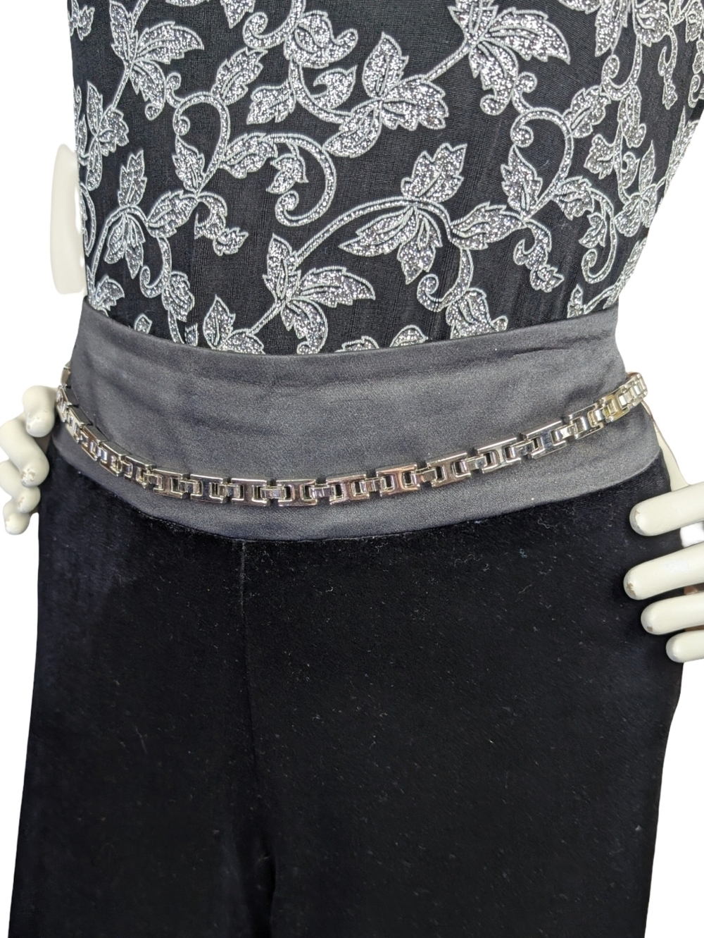 Silver Tone Disco Chain Belt Adjustable Geometric Link Fits 32"-38" Waists